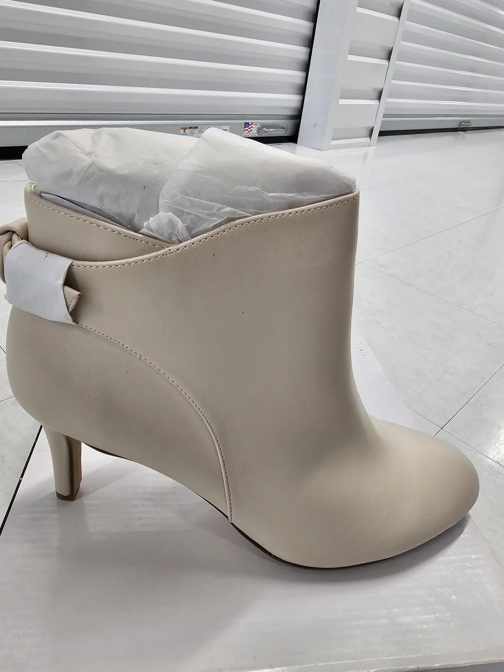 Alfani Cream Leather Ankle Boot with Block Heel